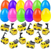 12 Pack Jumbo Easter Eggs with Vehicles Toys Pull Back Cars Excavator Vehicles Great for Kids Girls Boys Easter Basket Stuffers Party Favors Gifts