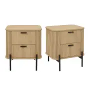 Fluted Bedside Table Set of 2 | 2 Drawer Dresser Modern Nightstand