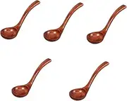 ULTECHNOVO 5pcs Solid Wood Soup Spoon Long Handle Asian Style Ramen Soup Spoon Chinese Ladle Kitchen Utensils