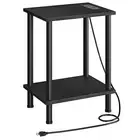 Side Table with Charging Station, End Tables with USB Ports and 1 Black