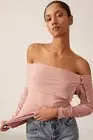 NWT Anthropologie S Ribbed Knit Off The Shoulder Top Mauve Pink Sweater Small