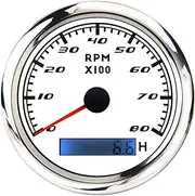 ZFGVGNMTYA 85mm Car Boat Tacho Sensor Marine Tacho Meter with LCD Hourmeter 3000 4000 6000 8000 RPM Tachometer 12V/24V with Red Backlight Car Tachometer(8000RPM WS)