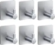 Adhesive Towel Hooks for Bathroom, Silver Adhesive Heavy Duty Towel Hooks 6 Pack