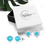 Boxed Solid 925 Signature Silver Bubble Gum & Sunday Sun Ray Stud Earrings