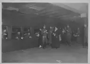 Troops being fed coffee & sandwiches by volunteers, prior their de Old Photo