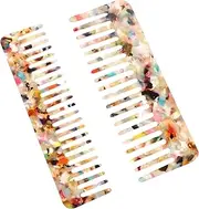 Baluue 2pcs Wide Tooth Marble Comb for Women Men Hair Comb Set for Curly Straight Hair Styling