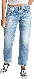 [Flamingals] Straight Leg Jeans for Women Cropped High Waisted Stretchy Baggy Jean Wash Raw Hem Trendy Ankle Pants, Light Blue, Small
