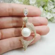 2Ct Round Cut Natural White Pearl Mermaid Brooch 14K Yellow Gold Silver Plated