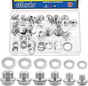 Glarks Automotive Oil Drain Plug and Gasket Assortment Set - M10/M12/M14/M16/M18/M20 Metric Plugs and Crush Washers Compatible With Jeep GM Ford Toyota