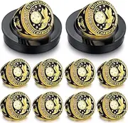 Highergo 10 Pcs Championship Rings with Display Neck Chain and Stand Baseball Soccer Volleyball Champion Rings MVP Most Valuable Trophy Rings for Tournament Winner Award Gift