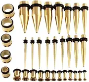 [Generic] 36Pcs Stainless Steel Gauge Kit Tapers Tunnels And Plugs 14G-00G Ear Stretching Starter Piercing Jewellery, Gold, 14g-00g