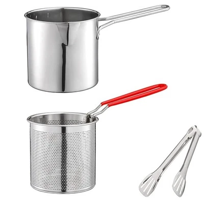 3X(Deep Frying Pot with Strainer Basket Tong for French Fries Chicken C7L3)3917