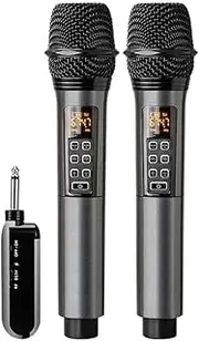 Wirel Microphone System with Handheld Mic UHF Professional Microphones for Home Cinemas Karaoke Church Speech Wedding Party Singing Plug and Play Rechargeable Wirel Black 1 Receiver with 2 Microphone