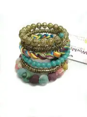 World Finds Spiral Wrap Bracelet HAND MADE Mixed Embellished Media GORGEOUS