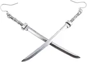[Cykdohy] Vintage Silver Long Knife Dangle Gothic Earrings for Women Men Hip Hop Punk Dagger Sword Dangling Unique Statement Retro Exaggerated Drop Hook Earring Cool Stylish Halloween Party Jewelry Accessories,