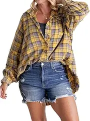 [WDNSYG] Flannel Shirt Women, Womens Plaid Shirt, Plaid Shacket Women, Womens Plaid Button Down Shirts with Pockets