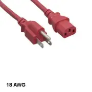 KNTK Red 3ft Power Cord NEMA5-15P to IEC60320 C13 18AWG 10A 125V SJT Cable