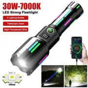 High Brightness Rechargeable Flashlight,Super Bright Waterproof Long Life Flashlight,Lcd Power Display,5 Modes,Suitable For Emergency,Camping,Hiking