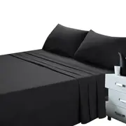 Black 1000TC Soft 4pcs Pillowcase Flat Fitted Sheet Set Single/KS/Double/Queen/King