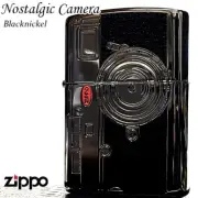 Zippo Camera Black Nickel Etching Engraving Black leather-effect print