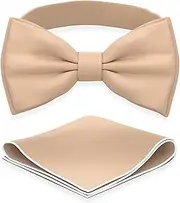 [Adam Young] Men's Bow Ties with Handkerchief Pre-Tied Style Formal Satin Classic Bowtie for Tuxedo Faux Silk