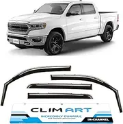 CLIM ART in-Channel Incredibly Durable Rain Guards for Dodge RAM 1500 2019-2023 Crew Cab, Original Window Deflectors, Vent Deflector, Vent Window Visors, Dark Smoke Truck Accessories, 4 pcs- 619006LP