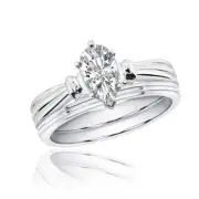 Solitaire Pear Shape GIA Certified Diamond Bridal Ring Set 1.00 CT 18k Gold