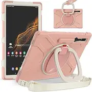 Heavy Duty Case for Galaxy Tab S9/S8/S7,Hybrid Rugged Case with S Pen Holder, Shockproof Kids Case with 360 Rotating Stand/Shoulder Strap for Samsung S9 (SM-X710/X716/X718) (Light Pink)