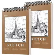 9" x 12" Premium Sketch Book Set 2-Pack Spiral Bound Drawing Paper 200 Sheets...