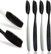 Gold Dawn Large Long Head Toothbrush, 4-Pack, Upgraded Hard & Firm Charcoal Bristles, Whitening Teeth, Removing Plaque, Brace, Cigarette, Coffee and Other Stains, Suitable for Daily Oral Care.
