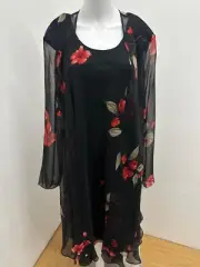 Draper's and Damons 2 pc VTG NWT Black Floral Dress & Sheer Coverup Jacket 24W