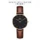 Daniel Wellington 手錶 Petite St Mawes 32mm棕色真皮皮革錶-黑錶盤-兩色任選(DW00100169 DW00100548)/ 香檳金框