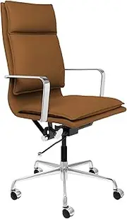 [Laura Davidson Furniture] Lexi II Padded Office Chair - Tall Back Desk Chair with Arm Rest, Swivel & Cushion Availability, Made of Faux Leather, Brown