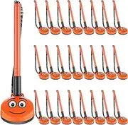 KosizZ 24 Pcs Secure Pen with Plastic Secure Cord and Pen Holder Adhesive Secure Counter Pens 0.5 mm Black Ink Leakproof Gel Pen with Smile Face Design for Office School Welfare Supplies (Orange)