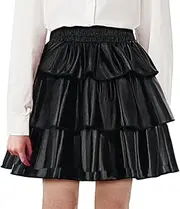 [KEOYA] Girls' Sparkle Metallic Skirts 3-Layer Ruffle Sparkly Party Skirt Sequin Tutu Dance Skirt for Kids 5-14 Years