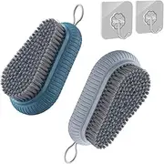 CLKE 2PCS Nail Brush for Cleaning Fingernails, Heavy Duty Nail Cleaning Brushes, Nail Hand Scrub Brush Fingernail Scrub Brush Toes for Cleaning Fingernails with 2 Pieces of Sticky Hooks(Grey or Blue)