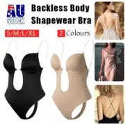 Women Deep U Plunge Seamless Push Up Bra Thong Body Shaper Backless Bodysuit Hot