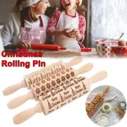 Christmas Wooden Rolling Pin Xmas Baking Cookies Cake Biscuit Dough Roller