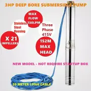 Three Phase 3HP 4" S/Steel Submersible Bore Pump + 30M Power Cable