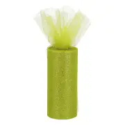 6" 25 Yards Glitter Tulle Ribbon Rolls Netting Fabric Lime Green