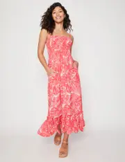 Millers Knee Length Printed Rayon Dress With Bust Shirring - Size 18 - Womens - CORAL MONO