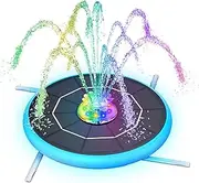 AISITIN 6.5W Solar Water Fountain Pump with Colorful LED Light & 3000mAh Battery, Solar Fountain Pump with Multiple Nozzles & 4 Fixers for Bird Bath, Garden, Pond, Fish Tank, Pool and Outdoor