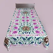 Suzani Embroidery Cotton Indian Woolen Wall Hanging Table Cover Throw Tapestry