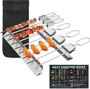Kabob Skewer for Grilling Metal Stainless Steel BBQ Skewer Stick with 2 Skewer Rack Reusable Double Pronged Kebab Skewer Tool (3Pcs Double Prong+3Pcs Single Prong)
