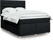 Generic Box Spring Bed with Mattress Black Queen Fabric