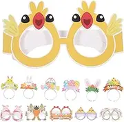 VILLFUL 12pcs Easter Party Glasses and Headbands Cute Bunny Eyewear for Adorable Paper Accessories for Easter Celebrations and Photo Booth Fun