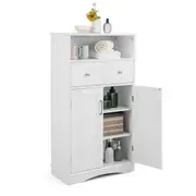 Costway 2-Door Storage Cabinet Bathroom Floor Toilet Organizer Hallway Sideboard Cupboard Console Table w/Adjustable Shelves White