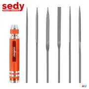 7Pc Mini Needle File Set Interchangeable Handle Wood Metal Carving 157mm Long