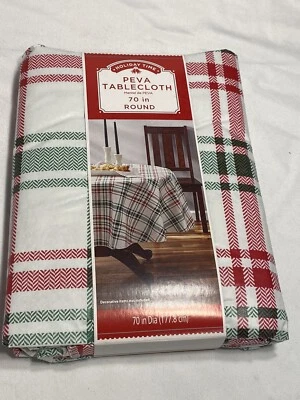 holiday time christmas peva table cloth round 70 inches plaid