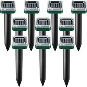 10 pk Mole Repellent Gopher Repellent Solar Snake Repellent Ultrasonic Vole Gopher Repellent Sonic Waterproof Spikes Stakes for Garden Yard